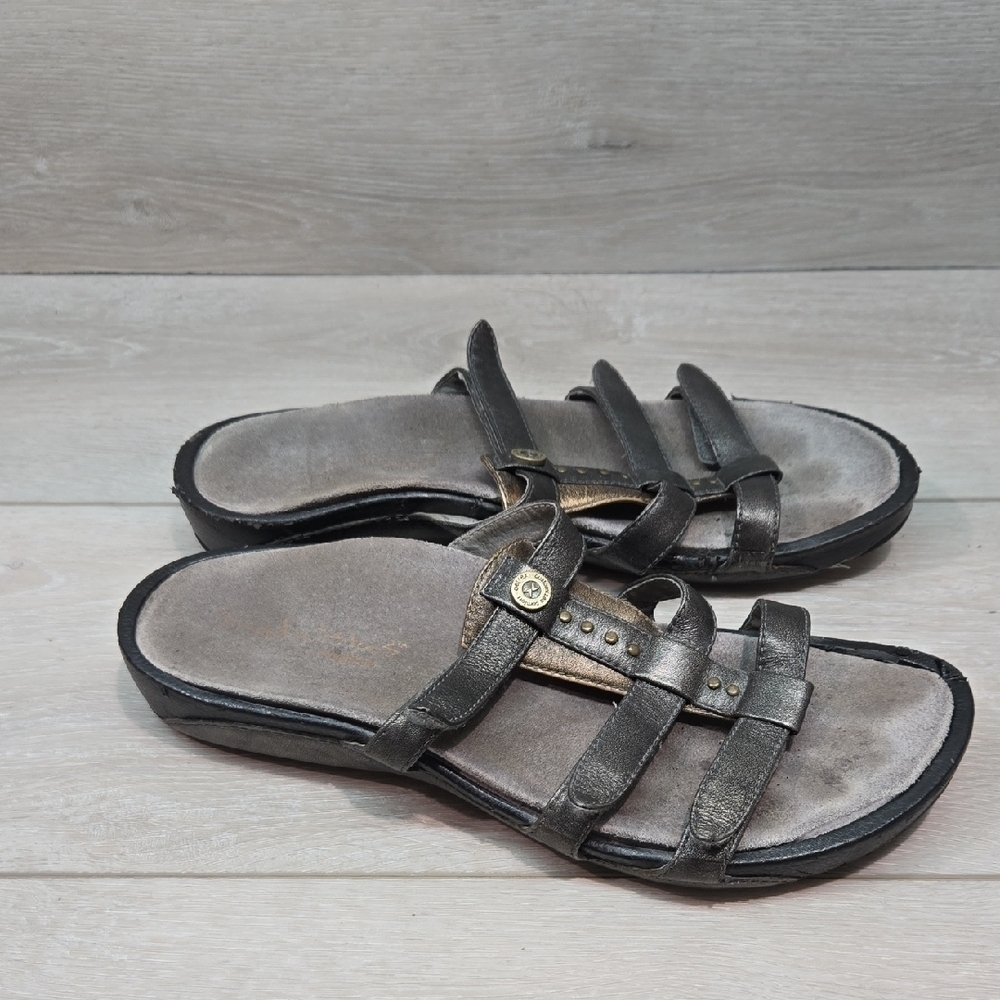 Sandalistas By Aetrex Women's Metallic Sandals Leather Shoes Sz 9